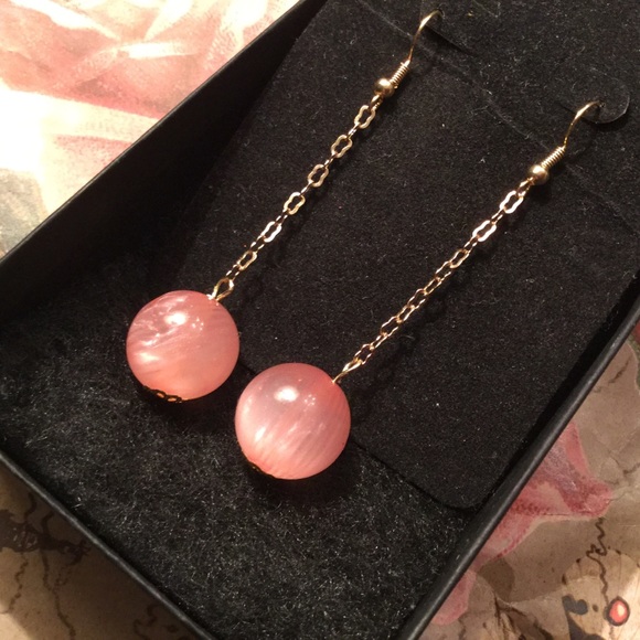 18K Gold Plated RosePink Sphere Earrings - Picture 3 of 7